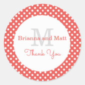 赤と白の水玉模様結婚のケーキボックスシール ラウンドシール (正面)
