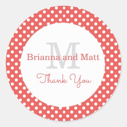 赤と白の水玉模様結婚のケーキボックスシール ラウンドシール (正面)