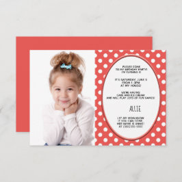 赤と白の水玉模様誕生日パーティフォト招待状 招待状