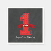 赤と白の水玉模様1 One 1歳の誕生日パーティー スタンダードカクテルナプキン (正面)