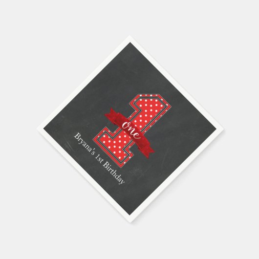 赤と白の水玉模様1 One 1歳の誕生日パーティー スタンダードカクテルナプキン (角)