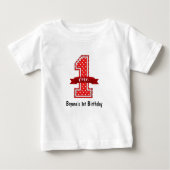 赤と白の水玉模様1 One 1歳の誕生日パーティー ベビーTシャツ (正面)