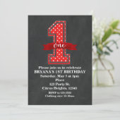 赤と白の水玉模様1 One 1歳の誕生日パーティー 招待状 (スタンド正面)