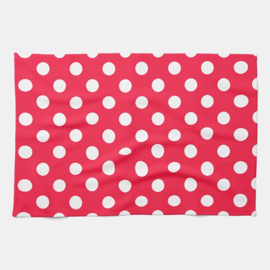 赤と白の水玉模様 キッチンタオル (横)