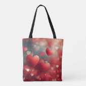 赤と白の水色のバレンタインハート トートバッグ (裏面)