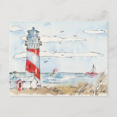 赤と白の灯台の風景 ポストカード (正面)