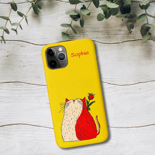 赤と白の猫と花 Case-Mate iPhoneケース