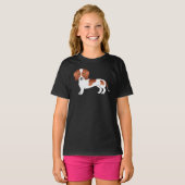 赤と白の短毛のダックスフンド犬のデザイン Tシャツ (正面フル)