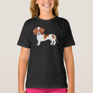 赤と白の短毛のダックスフンド犬のデザイン Tシャツ