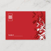 赤と白の竹葉のモダンZen Asian結婚's プレイスカード (正面)