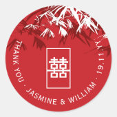 赤と白の竹葉のモダンZen Asian結婚's ラウンドシール (正面)