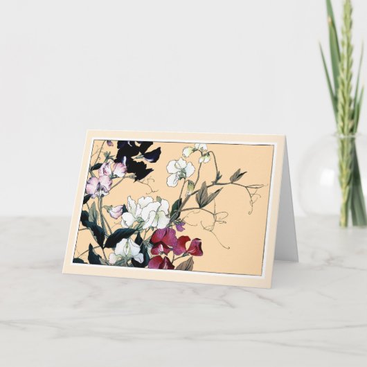 赤と白の紅花紅花、植物絵画カード サンキューカード (正面)