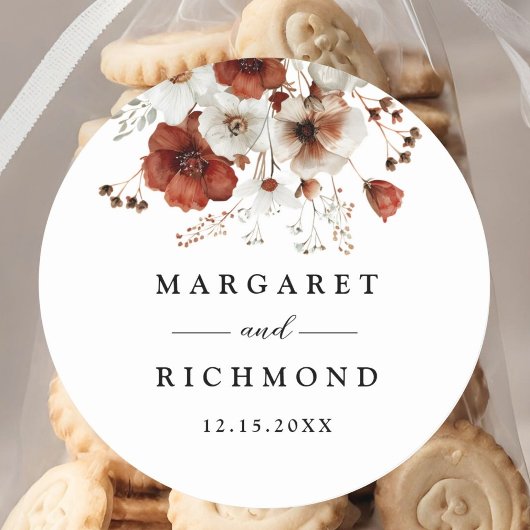 赤と白の素朴フローラ結婚 ラウンドシール