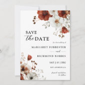 赤と白の素朴水色フローラ日付の保存 招待状 (正面)