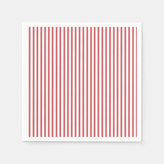 赤と白の細いストライプ スタンダードカクテルナプキン (正面)