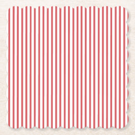 赤と白の細いストライプ ペーパーコースター