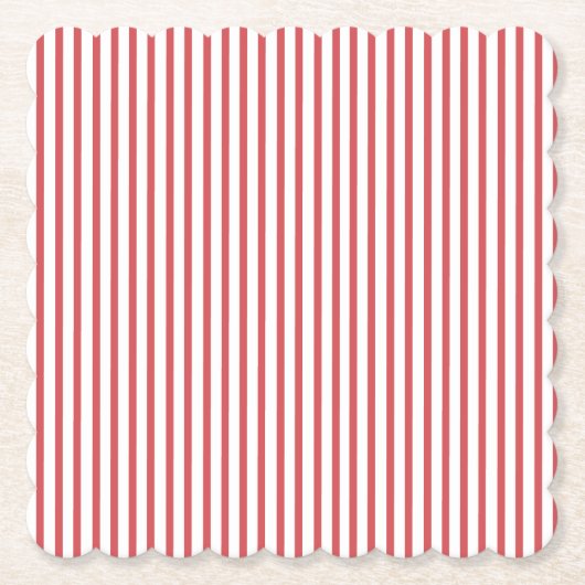 赤と白の細いストライプ ペーパーコースター (正面)