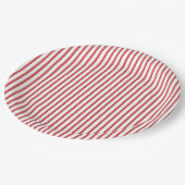 赤と白の細いストライプ ペーパープレート (アングル)
