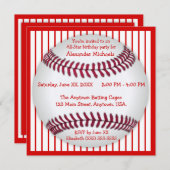 赤と白の細い縦縞の野球の誕生会 招待状 (正面/裏面)