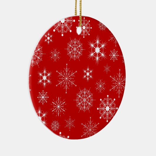赤と白の組み合わせクリスマススノーフレークのパターン セラミックオーナメント (右)