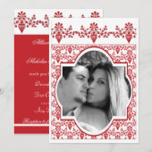 赤と白の結婚式招待状(写真付き) 招待状 (正面/裏面)