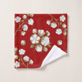 赤と白の綿のボールの茎の水彩模様 バスタオルセット (ウォッシュタオル)