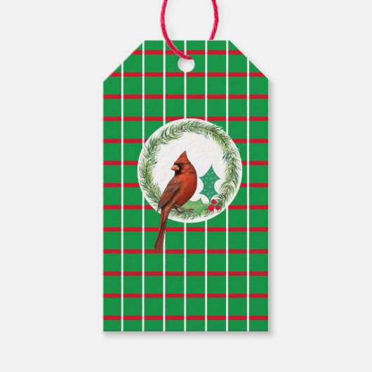 赤と白の線のギフトラベル付き緑の正方形 ギフトタグ (正面)