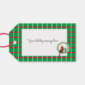赤と白の線のギフトラベル付き緑の正方形 ギフトタグ (裏面横)