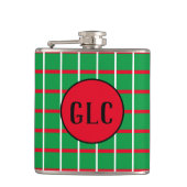 赤と白の線の付いた緑の四角いフラッ包まれたク フラスク (正面)