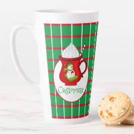 赤と白の線の付いた緑の正方形ラテマグカップ カフェラテマグ