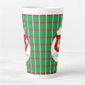 赤と白の線の付いた緑の正方形ラテマグカップ カフェラテマグ (正面)