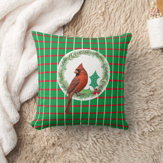 赤と白の線の付いた緑の正方形装飾用クッション クッション (ブランケット)
