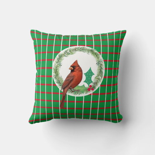 赤と白の線の付いた緑の正方形装飾用クッション クッション (裏面)