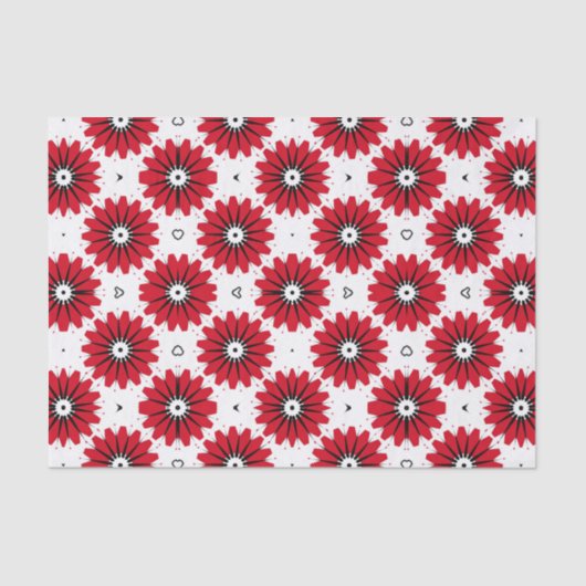 赤と白の編成されたフローラ幾何学的パターン 薄葉紙 (正面)