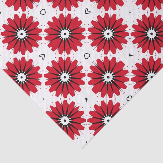 赤と白の編成されたフローラ幾何学的パターン 薄葉紙 (詳細)