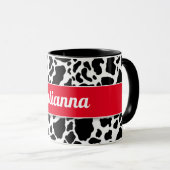 赤と白の縁ど名付き牛プリント マグカップ (正面右)