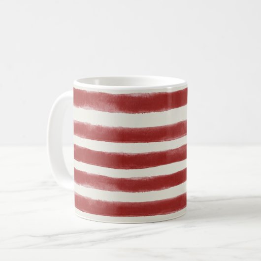 赤と白の縞模様 コーヒーマグカップ (正面左)