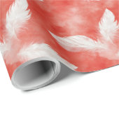 赤と白の羽根模様のウェディングラッピング ラッピングペーパー (ロールコーナー)