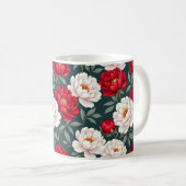 赤と白の芍薬の花 コーヒーマグカップ (正面右)