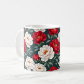 赤と白の芍薬の花 コーヒーマグカップ (正面左)