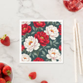 赤と白の芍薬の花 スタンダードカクテルナプキン (インサイチュ)