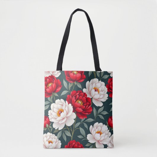 赤と白の芍薬の花 トートバッグ (正面)