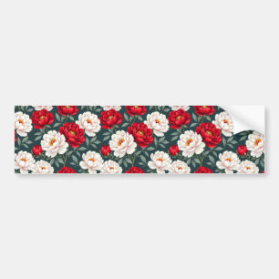 赤と白の芍薬の花 バンパーステッカー