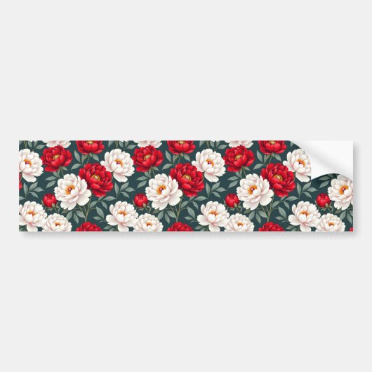 赤と白の芍薬の花 バンパーステッカー (正面)