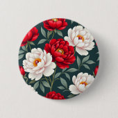 赤と白の芍薬の花 缶バッジ (正面)