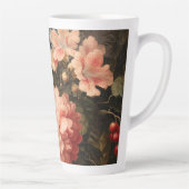 赤と白の花が咲くヴィンテージの花の静物画 カフェラテマグ (右)