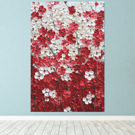 赤と白の花のインパスト壁画 キャンバスプリント (インサイチュ (ウッドフロア))