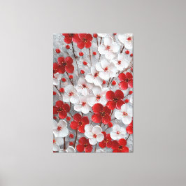 赤と白の花のインパスト壁画 キャンバスプリント