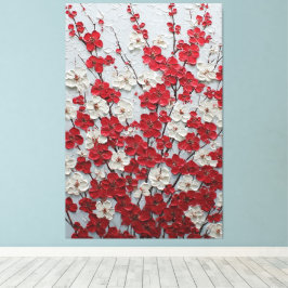赤と白の花のインパスト壁画 キャンバスプリント