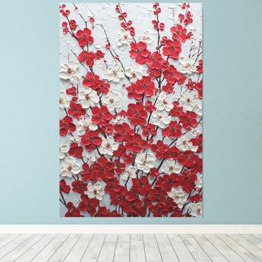 赤と白の花のインパスト壁画 キャンバスプリント (インサイチュ (ウッドフロア))